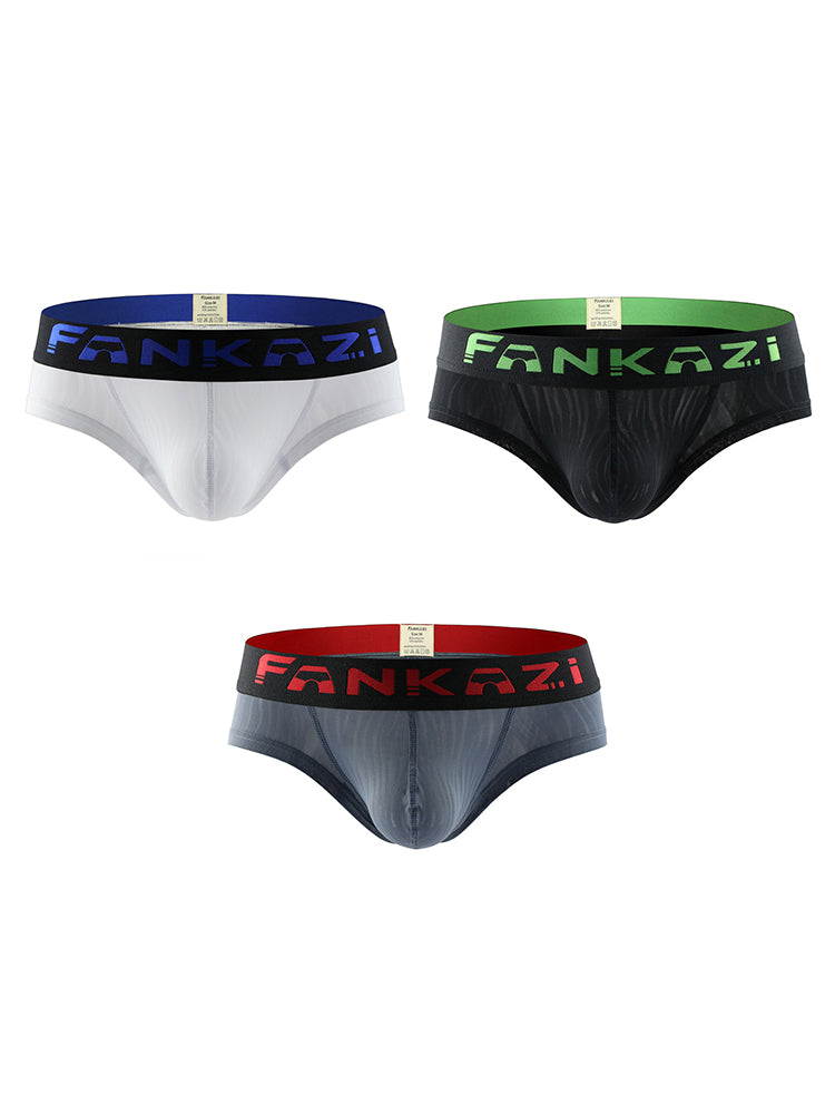 3 Pack Men's Striped U-Pouch Breathable Casual Briefs | dmunderwear variant image