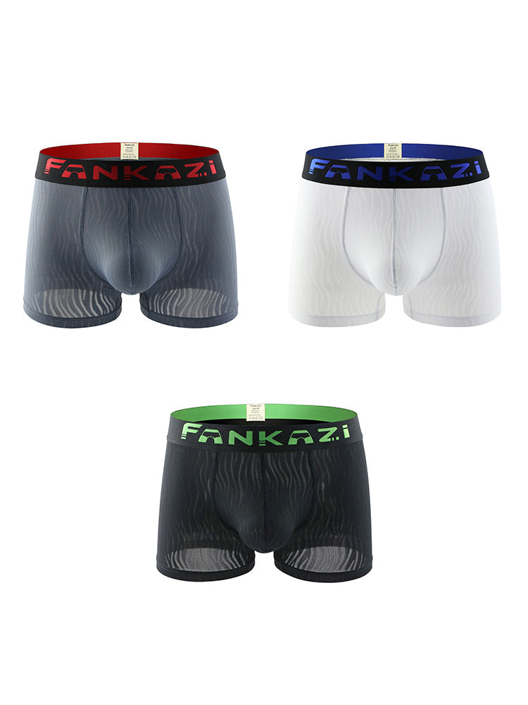3 Pack Men's Striped U-Pouch Low-Rise Breathable Slim-Fit Trunks | dmunderwear variant image