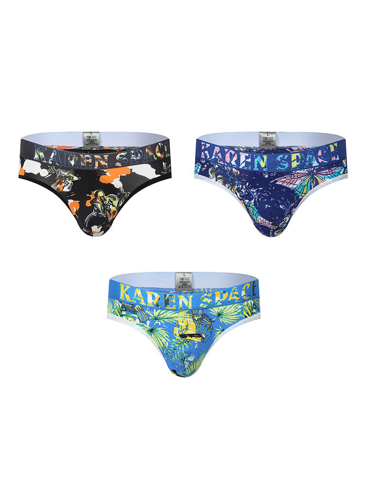 3 Pack Men's Trendy Prints Comfort U-Pouch Design Mesh Breathable Thongs | dmunderwear variant image