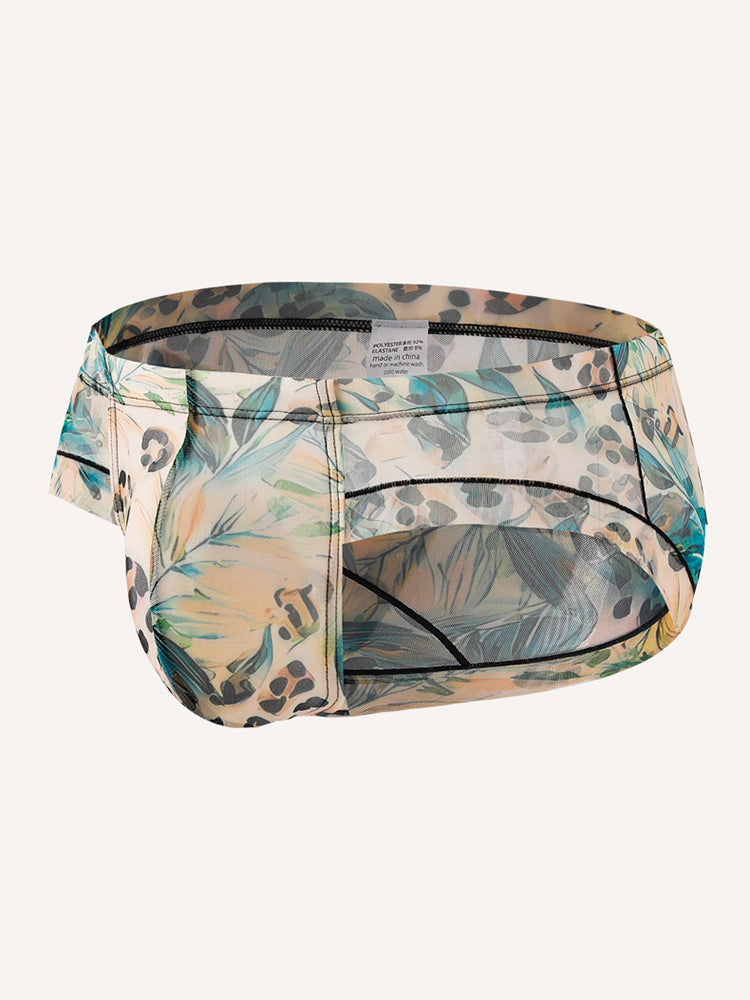 3 Pack Men's Ice-Silk Leopard Mesh Support Pouch Briefs | dmunderwear detail image 1