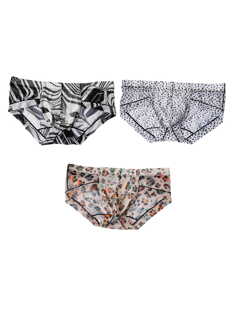 3 Pack Men's Ice-Silk Leopard Mesh Support Pouch Briefs | dmunderwear variant image