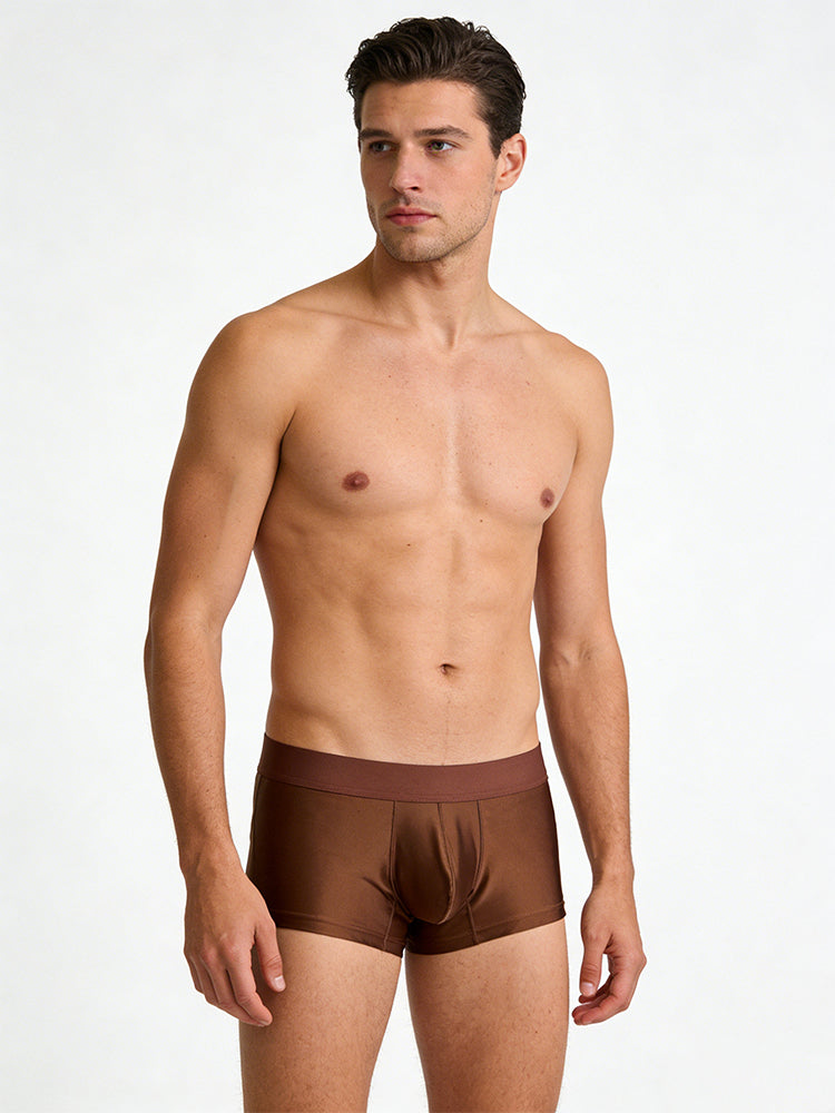3 Pack Men's Wide Elastic Waistband Solid Color Enhancing Pouch Trunks | dmunderwear detail image 1