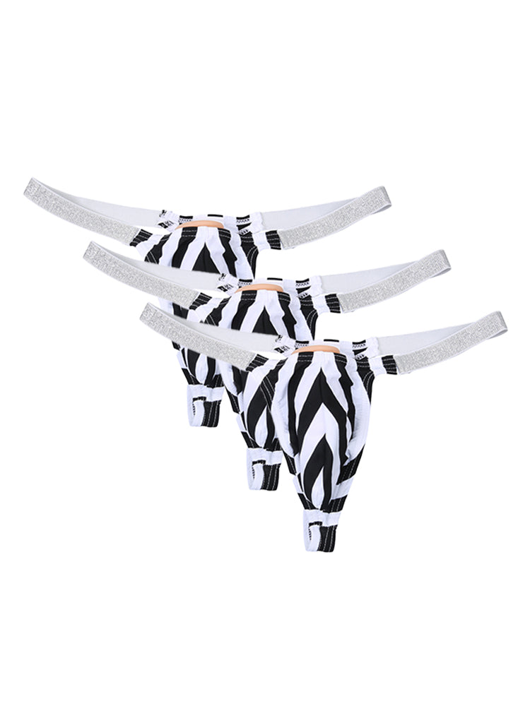 3 Pack Men's Zebra Stripe Glitter Sexy Low-Rise Support Large Pouch Strings | dmunderwear variant image