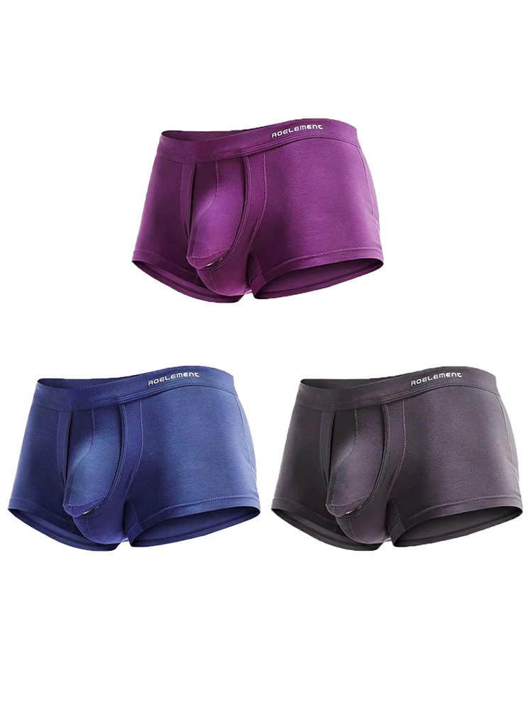 3 Pack Men's Double Pouch Underwear Separate Pouch Modal Trunks | dmunderwear variant image
