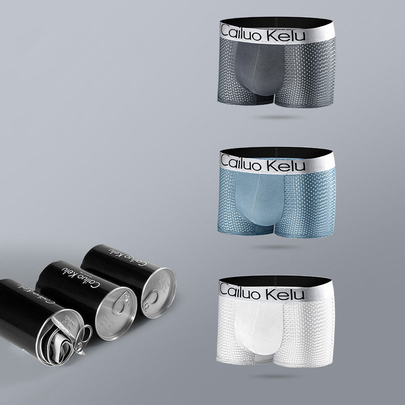 3 Pcs Men's Mesh Breathable Ice Silk Boxer Briefs | dmunderwear variant image