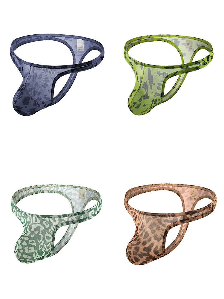 4 Pack Leopard Print See-through Mesh Thongs | dmunderwear variant image