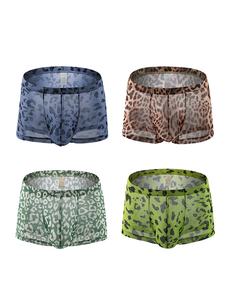 4 Pack Leopard Print See-through Mesh Trunks | dmunderwear variant image