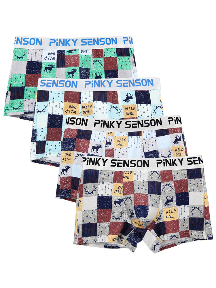 4 Pack Men's Checkered Pattern Cotton Trunks | dmunderwear variant image