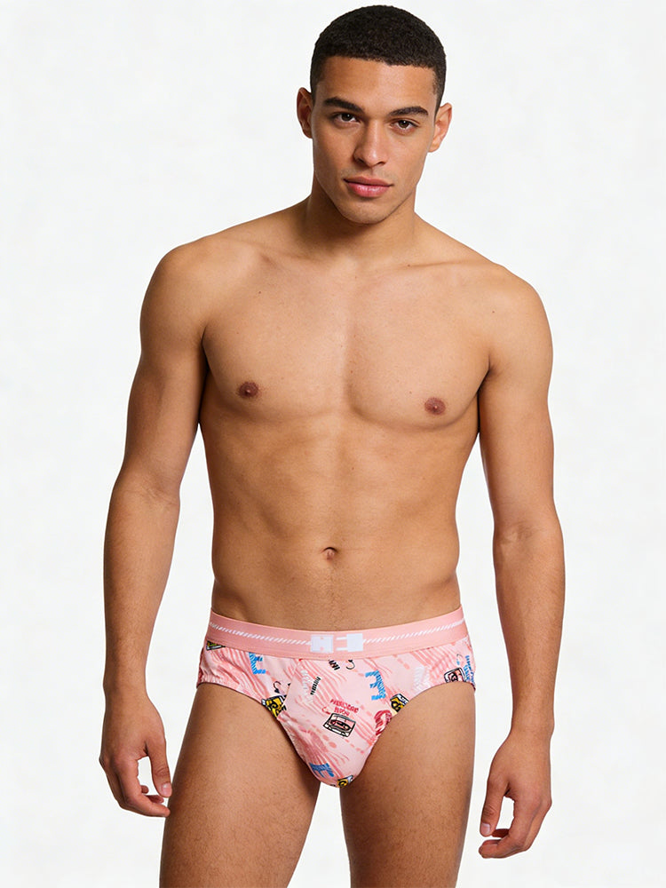 4 Pack Men's Antibacterial Cotton Breathable with Trendy Print Briefs | dmunderwear detail image 1
