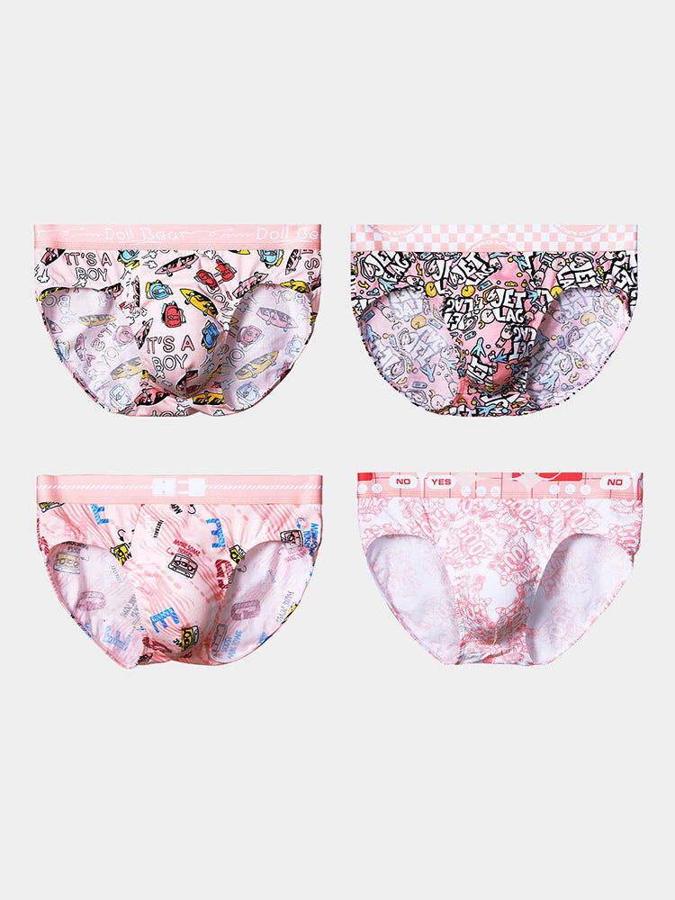 4 Pack Men's Antibacterial Cotton Breathable with Trendy Print Briefs | dmunderwear variant image