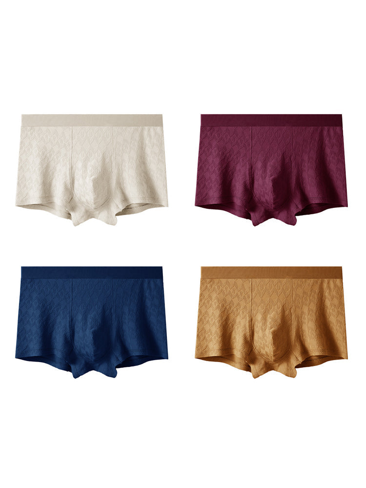 4 Pack Men's Antibacterial Cotton Jacquard Breathable Solid Color Trunks | dmunderwear variant image