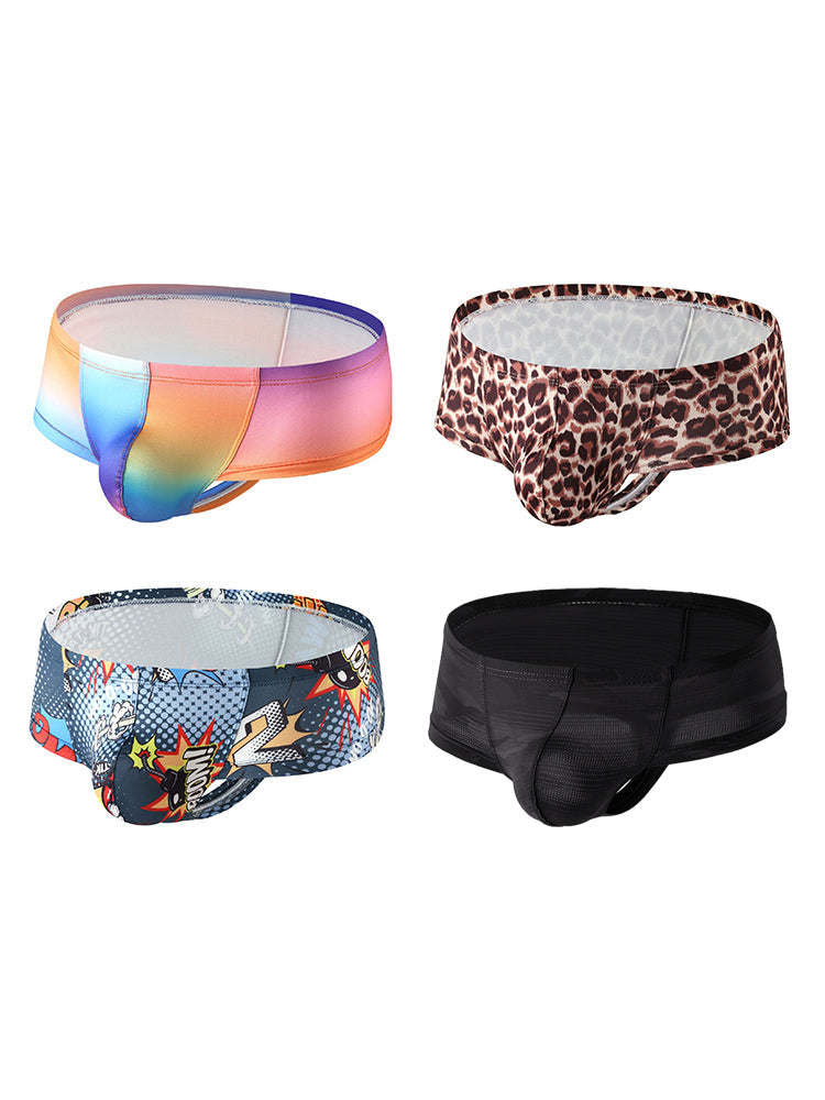 4 Pack Men's Breathable & Quick-Dry Printed U-Pouch Mesh T-Back Trunks | dmunderwear variant image