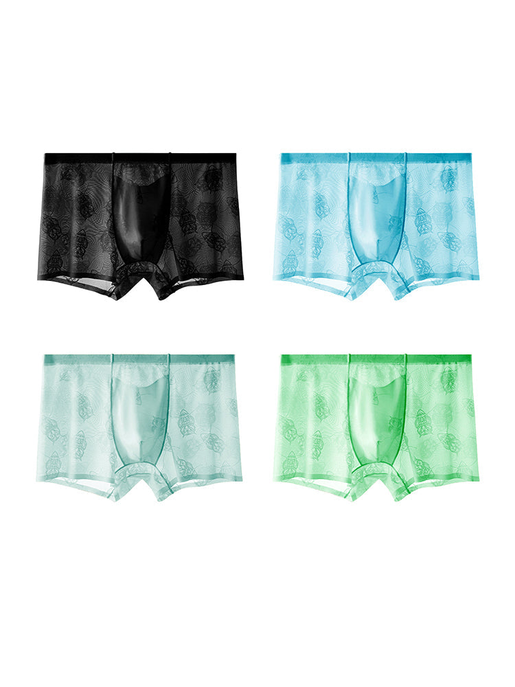 4 Pack Men's Ice Silk Antibacterial Mid-Rise Seamless Comfort Trunks | dmunderwear variant image