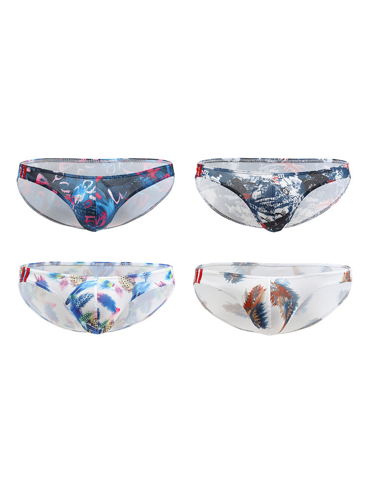 4 Pack Men's Low-Rise Printed U-Pouch Mesh for Breathability Briefs | dmunderwear variant image