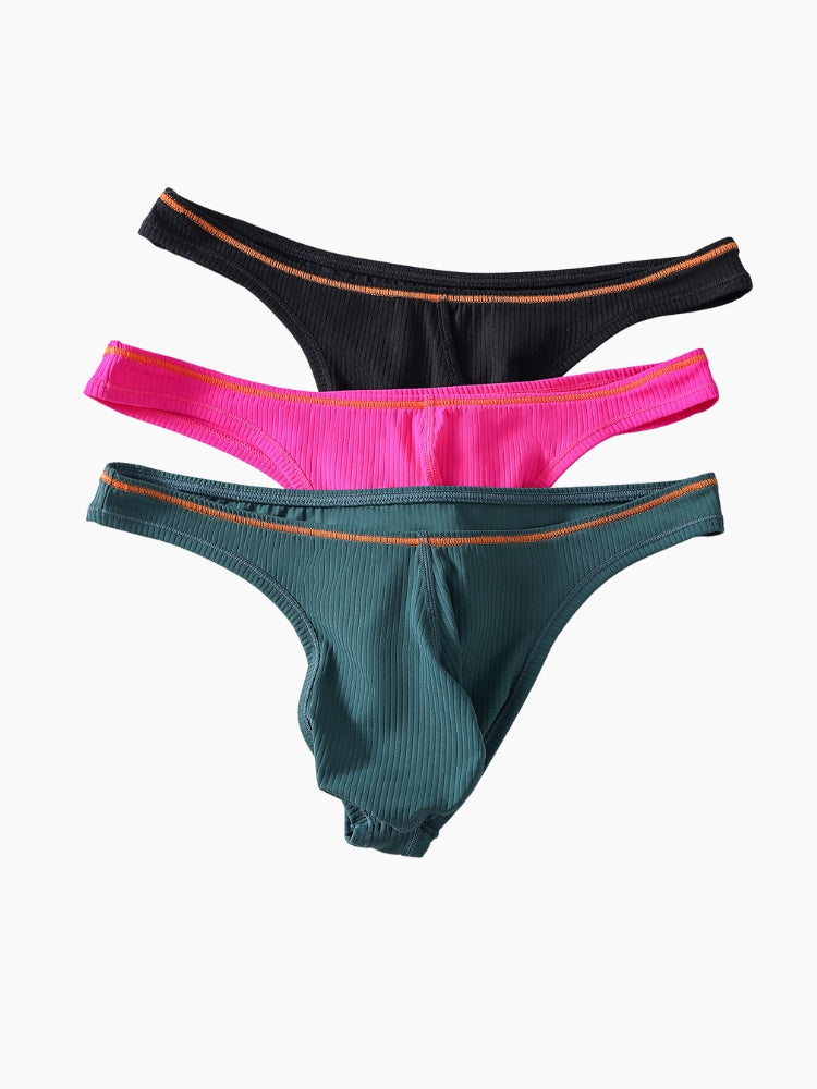 4 Pack Men's Low-Rise Solid Thongs with Reinforced Edging | dmunderwear detail image 4