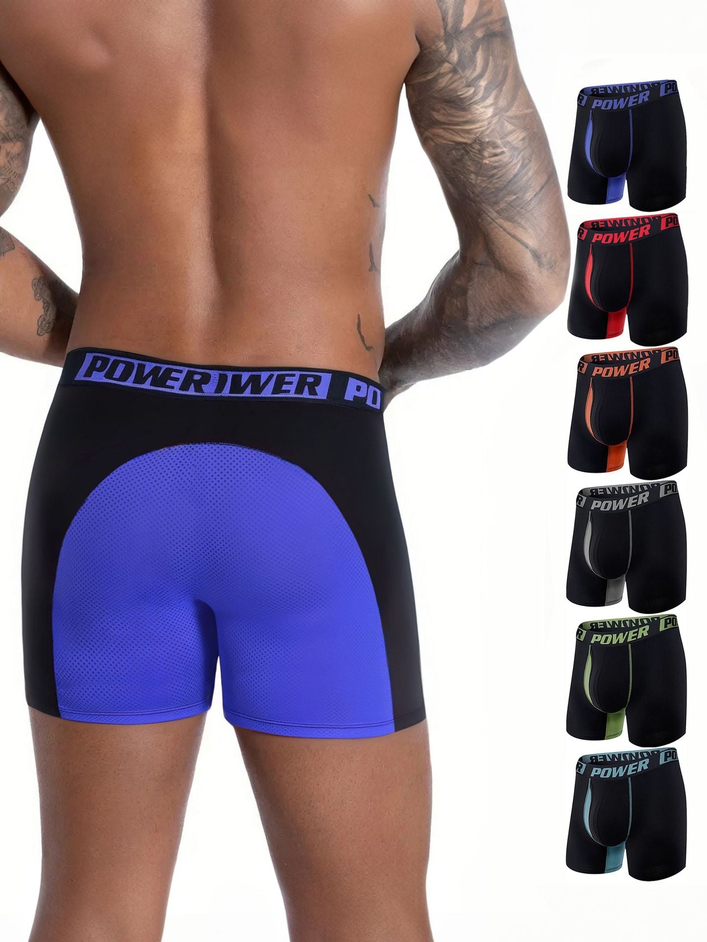 4 Pack Men's Mid-Rise Color Block Mesh Breathable Boxer Briefs | dmunderwear detail image 4