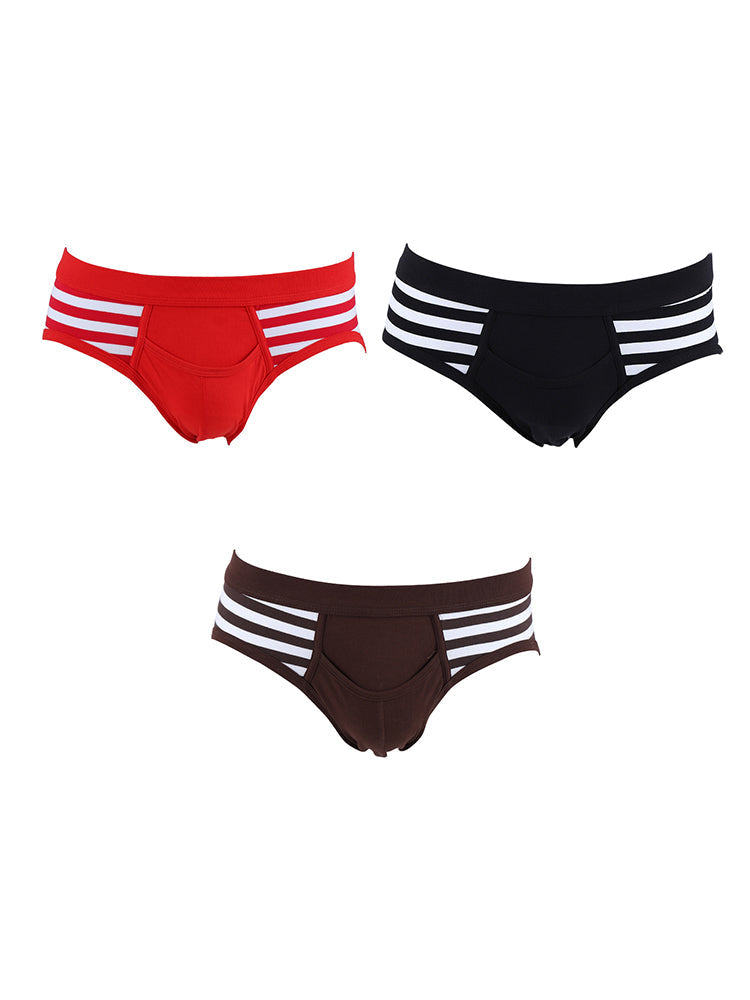 3 Pack Men's Mid-Rise Cotton Striped Briefs | dmunderwear variant image