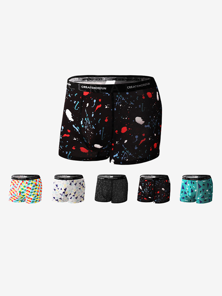 4 Pack Men's Mid-Rise Lightweight Printed Seamless Comfort Trunks | dmunderwear detail image 1