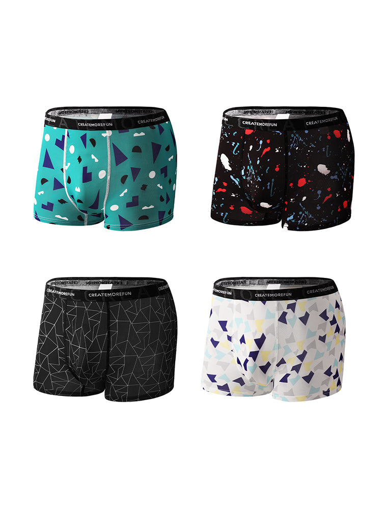 4 Pack Men's Mid-Rise Lightweight Printed Seamless Comfort Trunks | dmunderwear variant image
