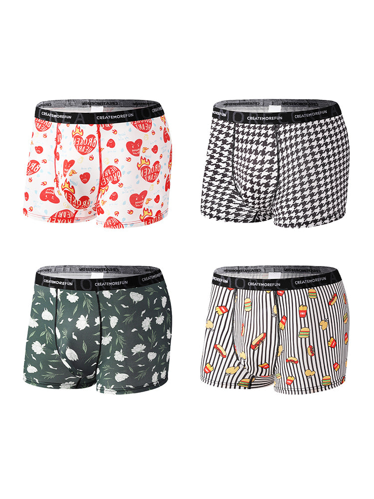4 Pack Men's Printed Quick-Dry Fabric Stretch Fit Lightweight Trunks | dmunderwear variant image
