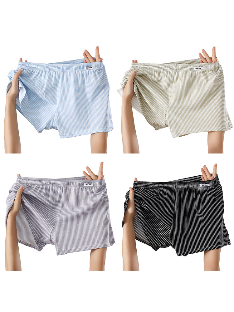 4 Pack Men's Pure Cotton Loose-Fit Antibacterial Home Sleep Boxer Shorts | dmunderwear variant image