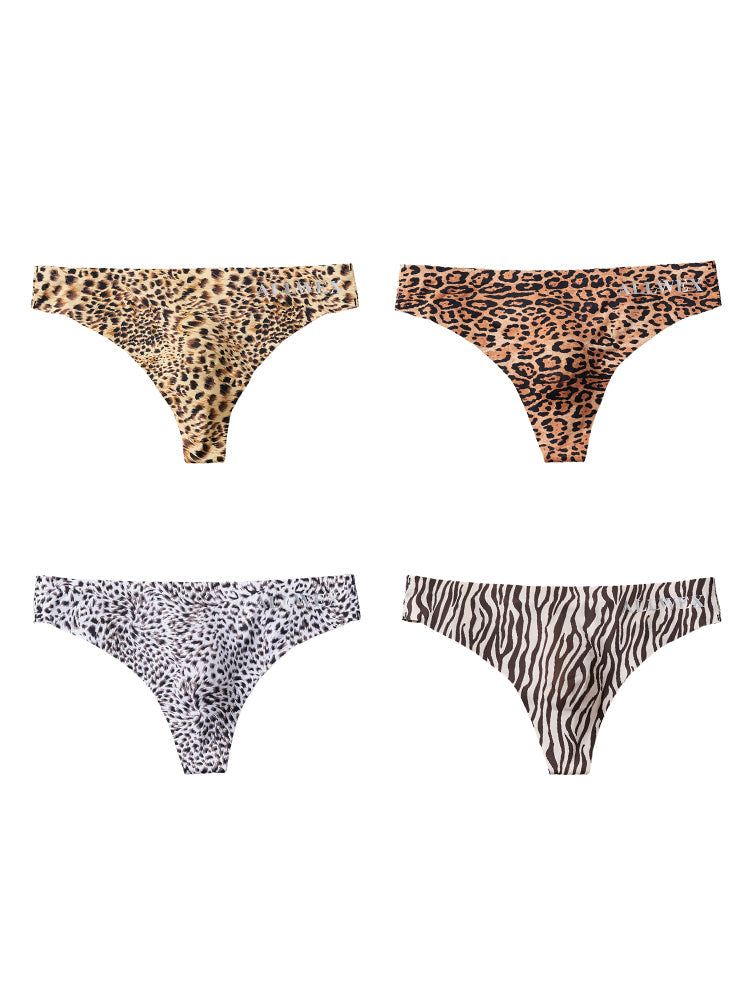 4 Pack Men's Seamless Leopard Print Low-Rise & Quick-Dry Thongs | dmunderwear variant image