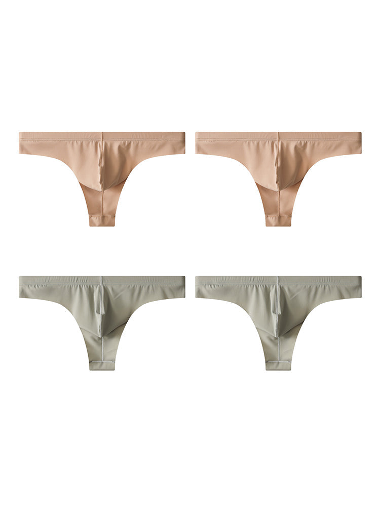 4-Pack Men's Seamless Solid Color Stretch Fit Ice Silk Thong | dmunderwear detail image 11