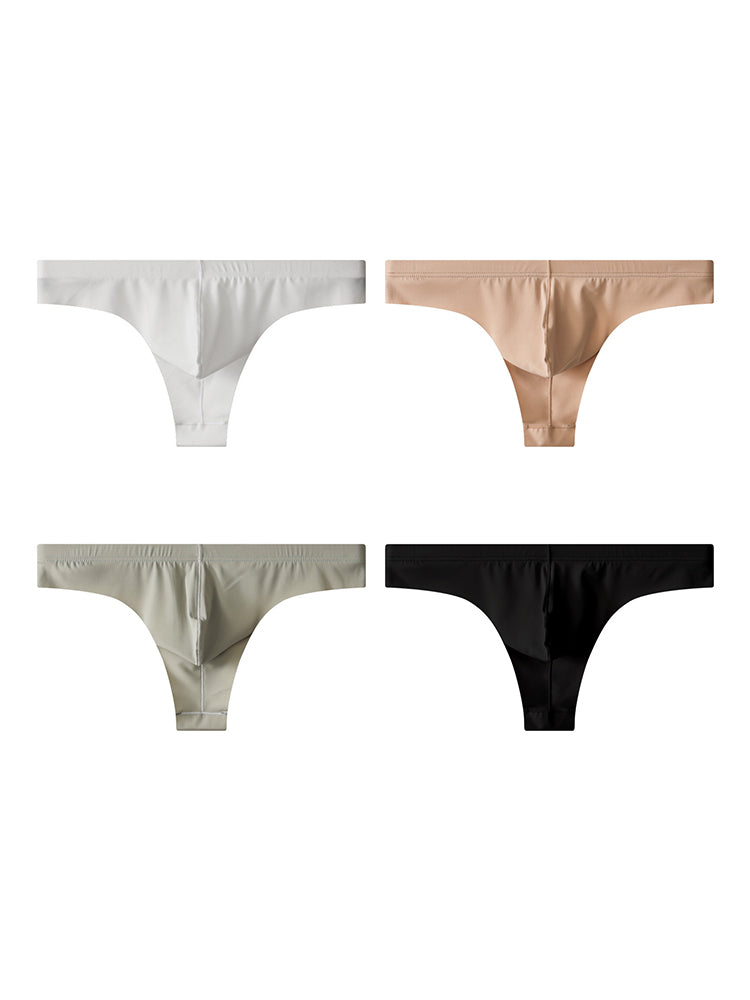 4-Pack Men's Seamless Solid Color Stretch Fit Ice Silk Thong | dmunderwear variant image