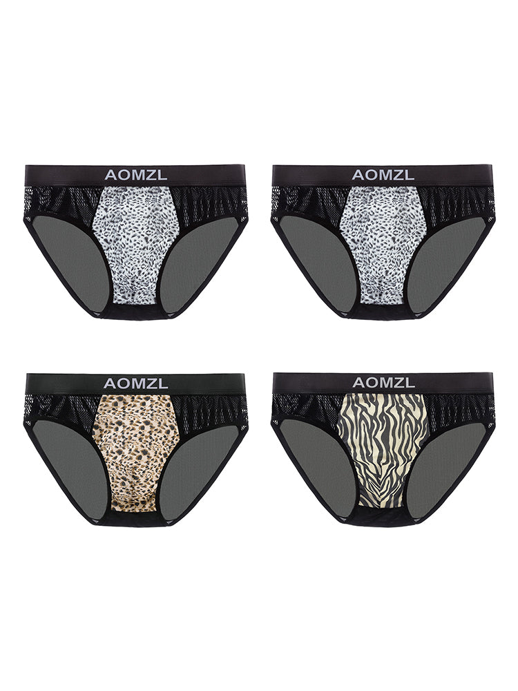 4-pack Men's Sexy Leopard Print Ice Silk Mesh Briefs | dmunderwear variant image