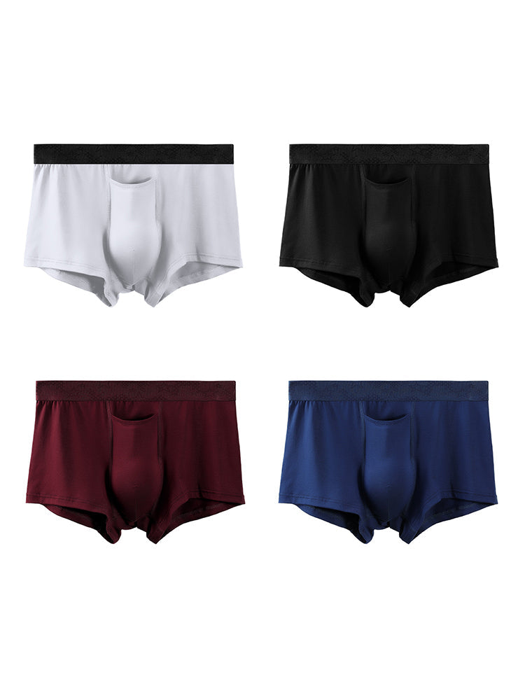 4 Pack Men's Solid Color Separation Pouch Style Separated Breathable Rayon Trunks | dmunderwear variant image