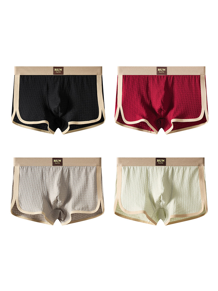 4 Pack Men's Solid Textured Minimalist Mid-Rise Breathable Trunks | dmunderwear variant image