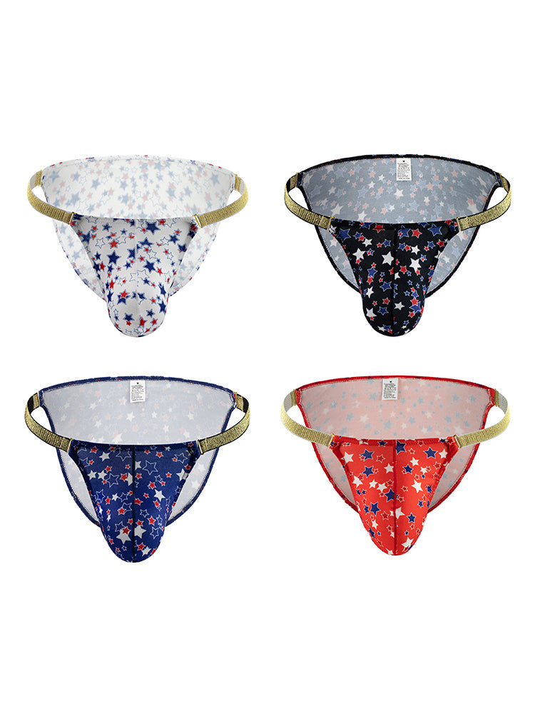 4 Pack Men's Star Print Low-Rise with Sexy U-Pouch Bikini | dmunderwear variant image
