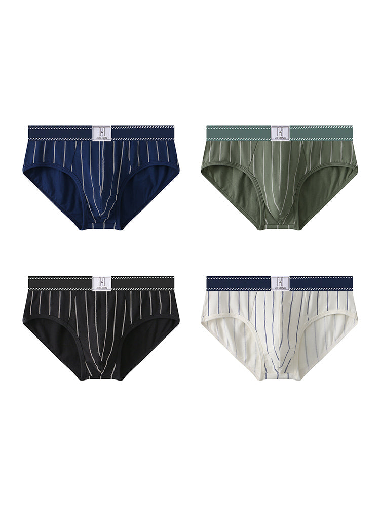 4 Pack Men's Striped Design Soft-Touch Cotton Fabric Breathable Briefs | dmunderwear variant image