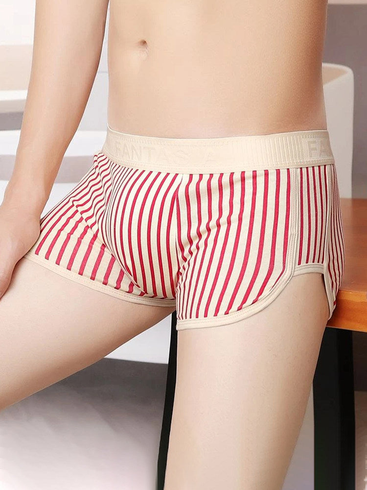 4 Pack Men's Striped Pure Cotton Breathable Loose-Fit Comfortable Trunks | dmunderwear detail image 13