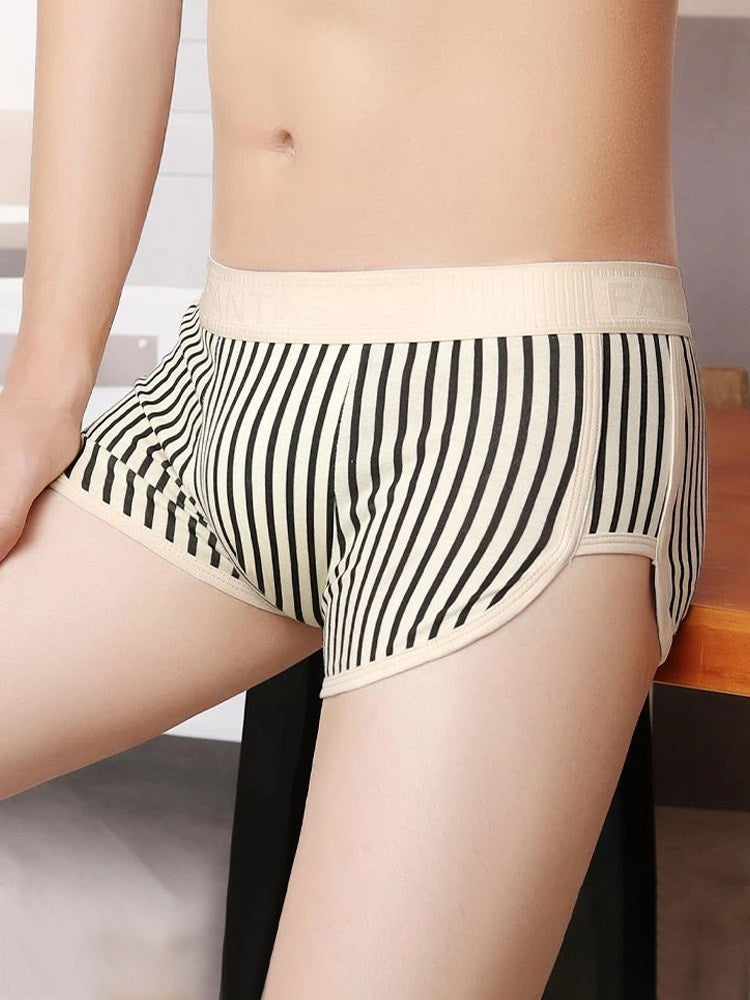 4 Pack Men's Striped Pure Cotton Breathable Loose-Fit Comfortable Trunks | dmunderwear detail image 15