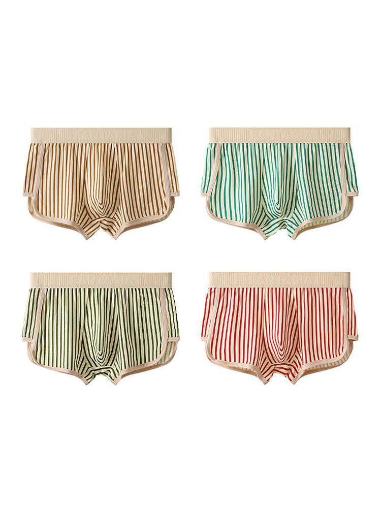 4 Pack Men's Striped Pure Cotton Breathable Loose-Fit Comfortable Trunks | dmunderwear detail image 16