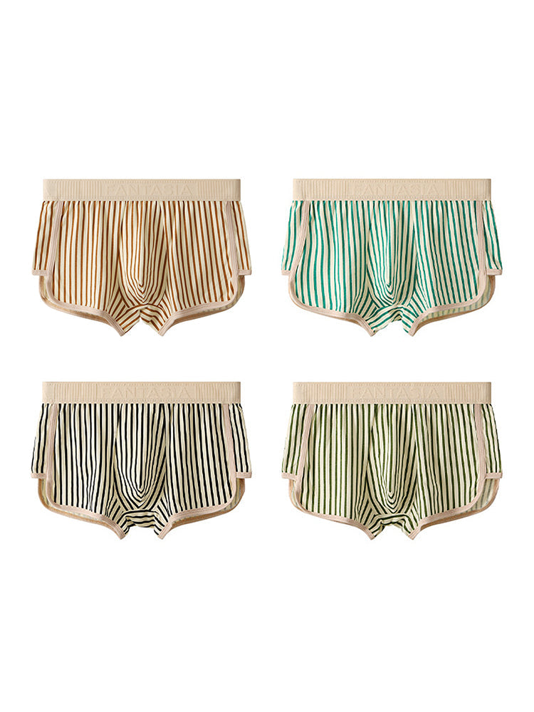 4 Pack Men's Striped Pure Cotton Breathable Loose-Fit Comfortable Trunks | dmunderwear variant image