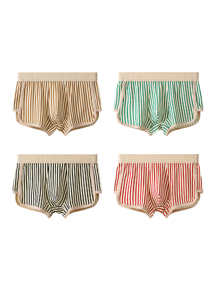 4 Pack Men's Striped Pure Cotton Breathable Loose-Fit Comfortable Trunks | dmunderwear detail image 9