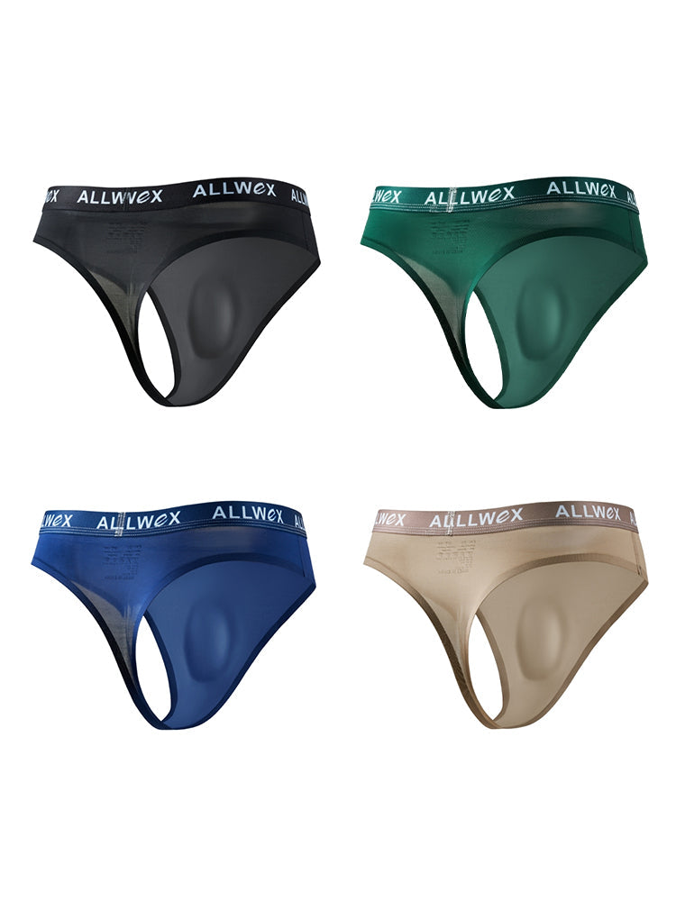 4 Pack Men's Trendy Design Solid Color Quick-Dry Breathable Thongs | dmunderwear variant image