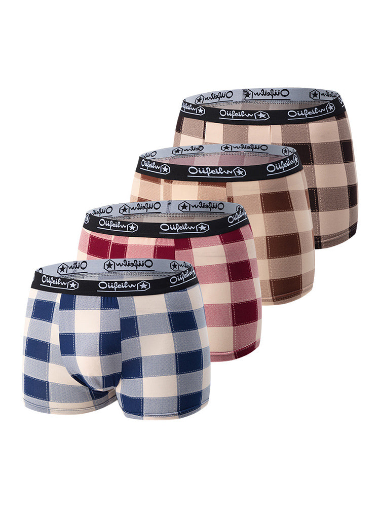 4 Pack Men's Trendy Plaid Design Daily Stretch Soft Trunks | dmunderwear variant image