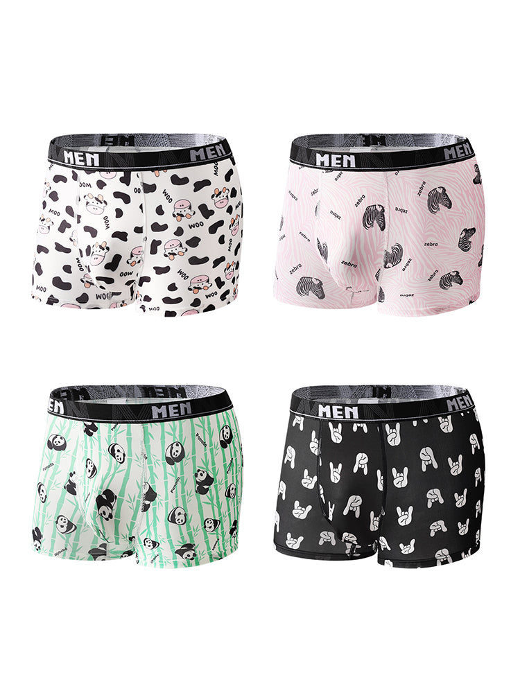 4-Pack Men's Trendy Print Ice Silk Mid-Rise Trunks | dmunderwear variant image