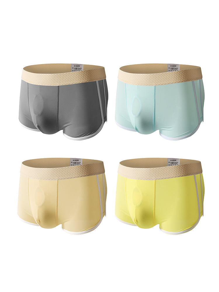 4 Pack Men's Ultra-Thin Breathable Solid Color Separated Pouch Smooth Trunks | dmunderwear detail image 12