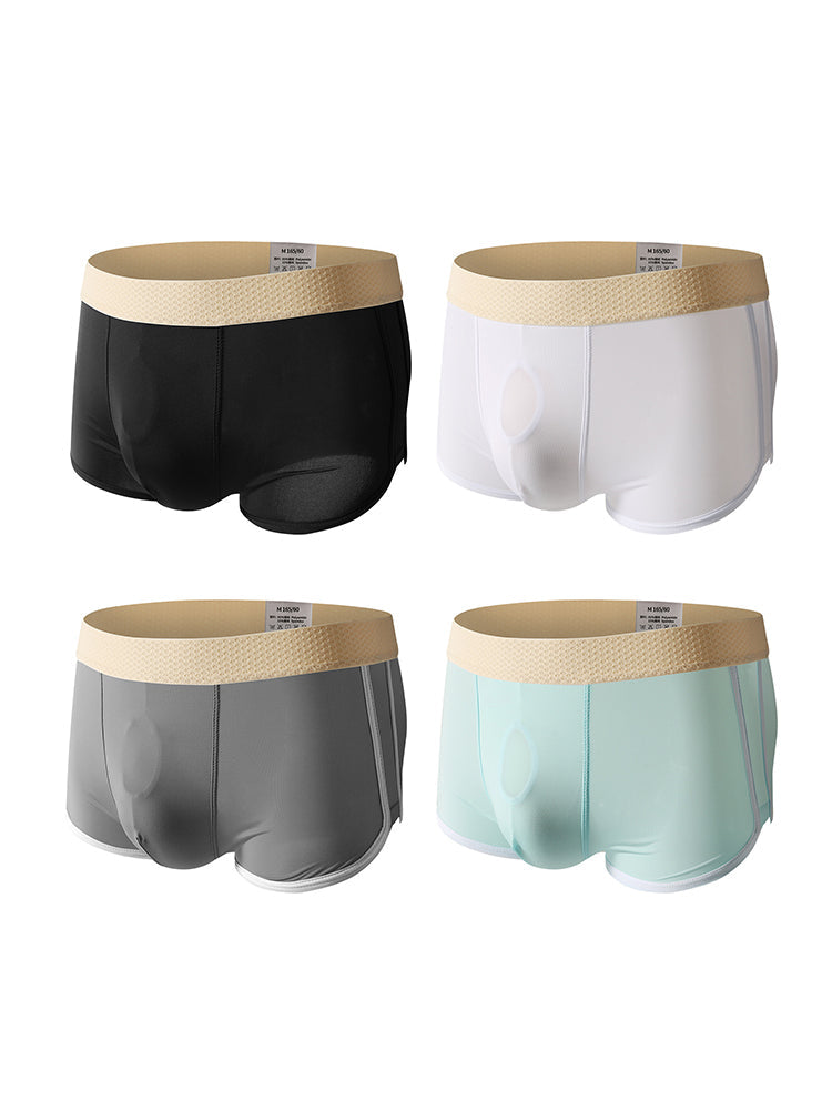 4 Pack Men's Ultra-Thin Breathable Solid Color Separated Pouch Smooth Trunks | dmunderwear variant image