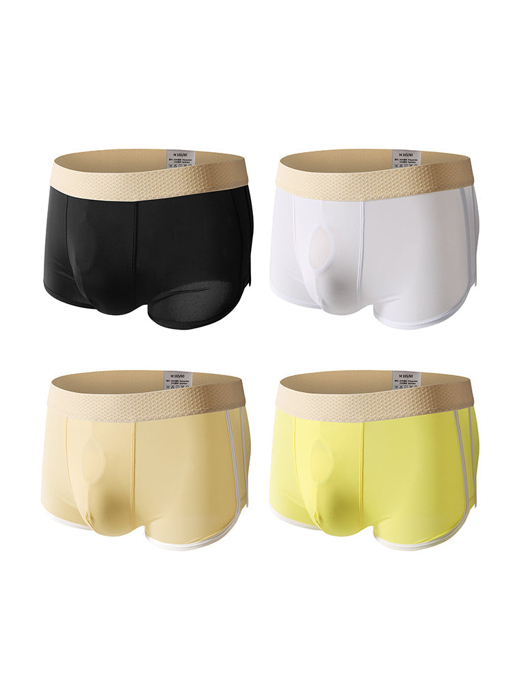 4 Pack Men's Ultra-Thin Breathable Solid Color Separated Pouch Smooth Trunks | dmunderwear detail image 7