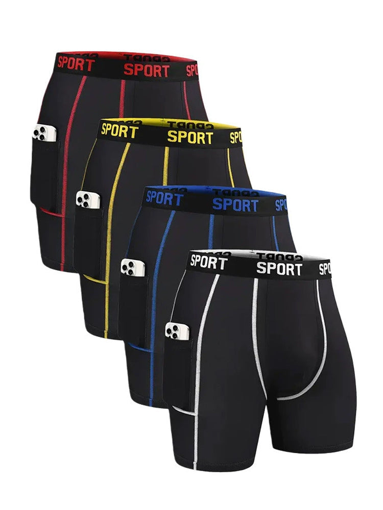 4 Pack Men's Workout Side Pocket Breathable Mid-Length Training Stretch Boxers Briefs | dmunderwear variant image