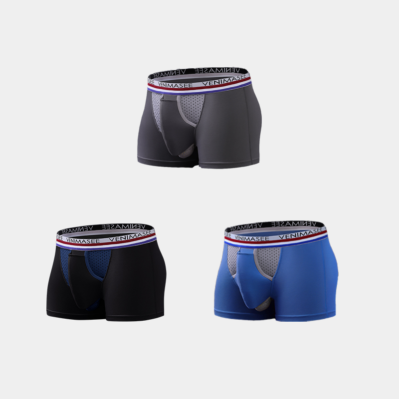 3 Pack Men's Breathable Divided Double Pouch Boxer Briefs | dmunderwear variant image