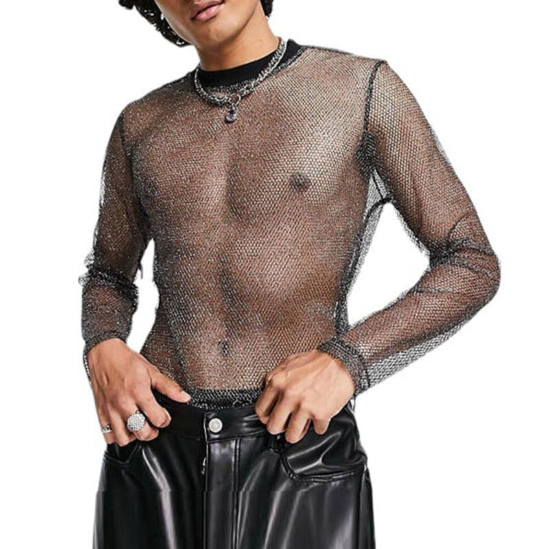 Crewneck long sleeve see through sheer mesh solid top | dmunderwear