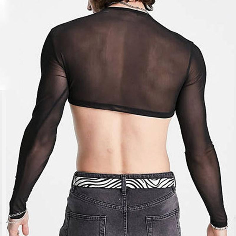 Crewneck see through long sleeve solid crop top | dmunderwear detail image 3