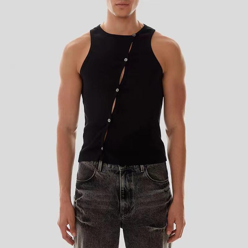 Crewneck sleeveless hollow out bustier button solid top | dmunderwear