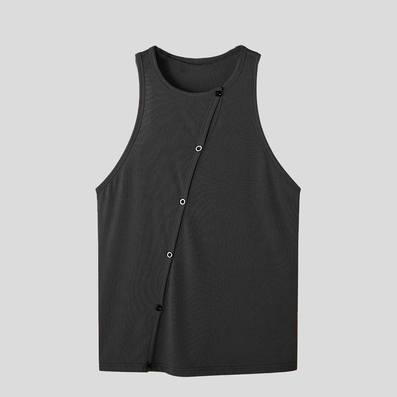 Crewneck sleeveless hollow out bustier button solid top | dmunderwear variant image